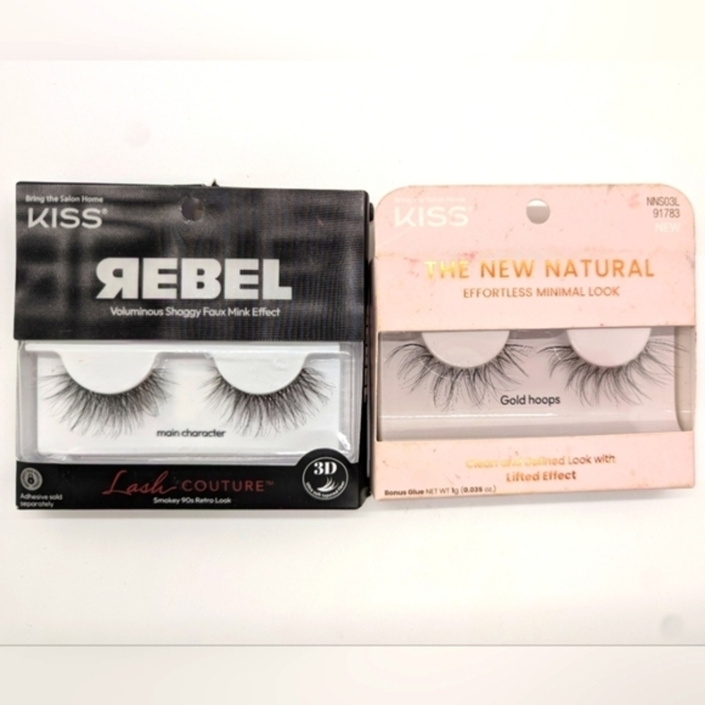 Kiss Lashes‎ Rebel Main Character New Natural Gold Hoops New 2 Pair